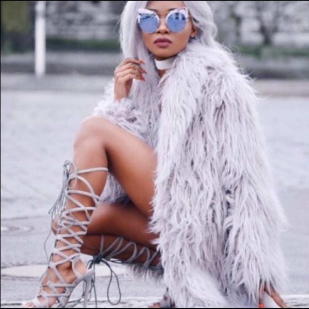 Grey faux fur coat